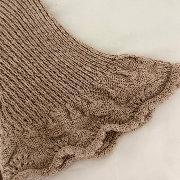 Anthropologie Taupe Brown Boho Cottagecore Knit Short Sleeve Scalloped Sweater L - Picture 8 of 10